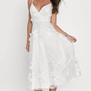 Lulu's Embroidered 3D Applique Midi Dress (White)